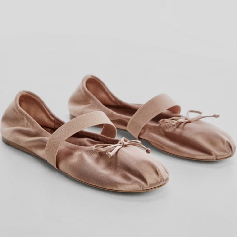 NWT in box Mango pink satiny ballerina flats